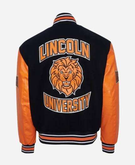 Unisex Lincoln University Lions Black And Orange Wool Varsity Jacket - For Sale
