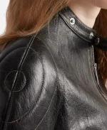 Unisex Prada Cropped Black Leather Biker Jacket - For Sale