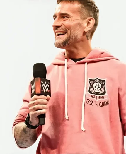 WWE Superstar CM Punk Hitman 32 Champ Printed Pink Hoodie
