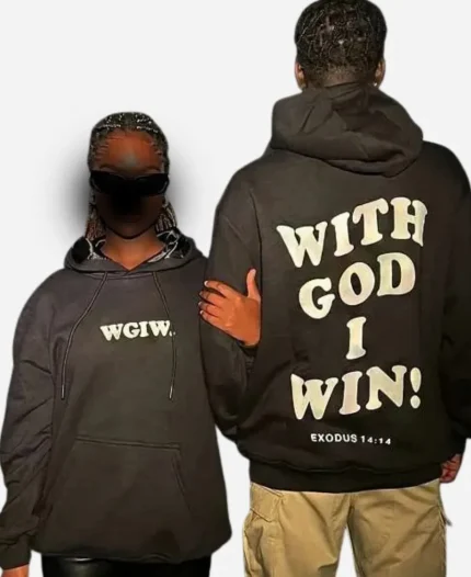 With God I Win Print Hoodie - Black