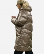 Women’s England Manager Sarina Wiegman International Friendly 2025 Curved Quilting Taupe Glossy Maxi Puffer Coat