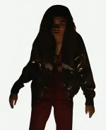 Zendaya Black PU leather Bomber Jacket