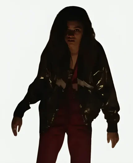 Zendaya Black PU leather Bomber Jacket