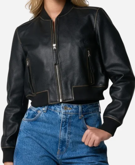 100% Washed Leather Bomber Jacket
