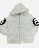 8 Ball Pool Fur Hooded Leather Jacket