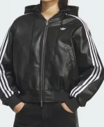 Adidas Originals Black Pleather Hooded Jacket