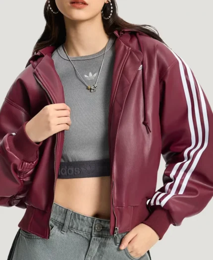 Adidas Originals Red Pleather Hooded Jacket