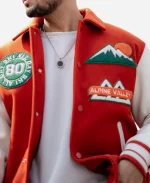 All Day Ski 80 Alpine Valley Varsity Jacket - Orange & White
