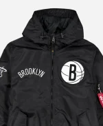 Alpha Industries Brooklyn Nets Black Hooded Bomber Jacket