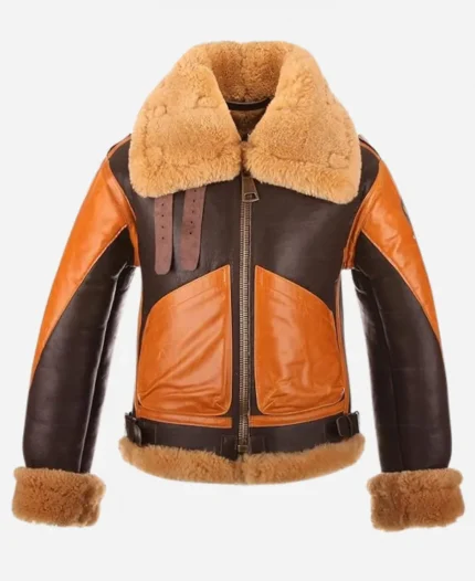  Andrew Aviator RAF Two Tone Shearling B3 Bomber Fur Leather Jacket