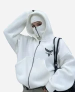 Arm Crystal Balaclava Zip Up Hoodie - White