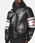 Avirex x Starter Super Bowl LX Black Leather Bomber Jacket