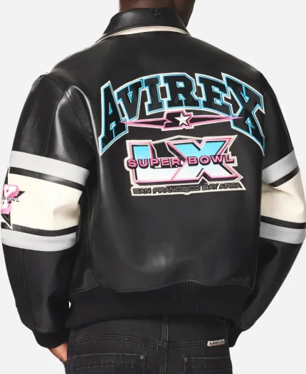 Avirex x Starter Super Bowl LX Black Leather Jacket