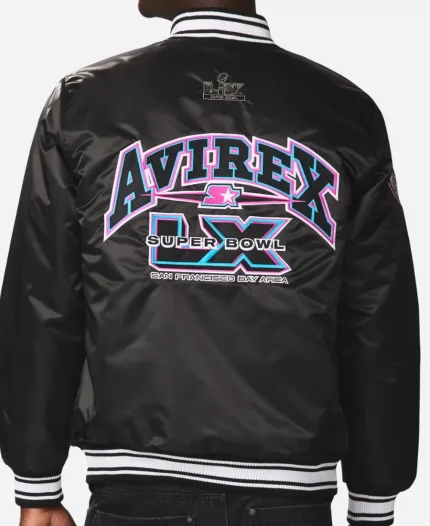 Avirex x Starter Super Bowl LX Black Satin Jacket
