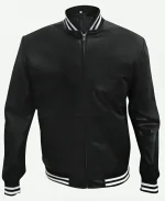 Black Mafia Family BMF Black Varsity Bomber Leather Jacket
