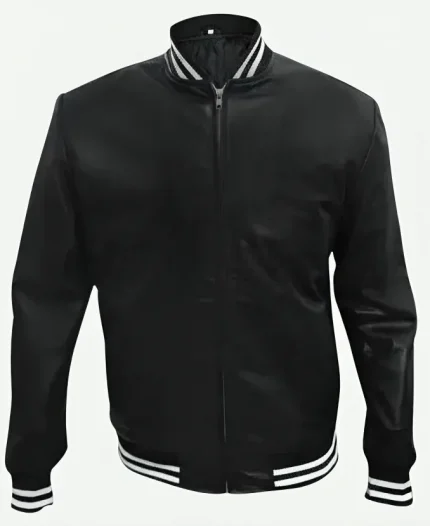Black Mafia Family BMF Black Varsity Bomber Leather Jacket