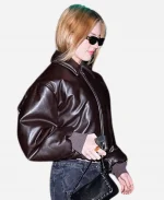 Cameron Fedora New York City Dark Brown Bomber Leather Jacket