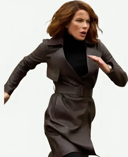 Canary Black 2024 Kate Beckinsale Leather Coat - Black