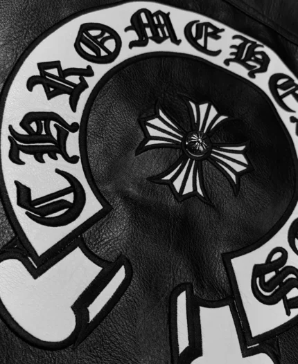 Chrome Hearts Embroidered Black PU Leather Jacket