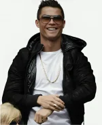 Cristiano Ronaldo Black Leather Bomber Jacket