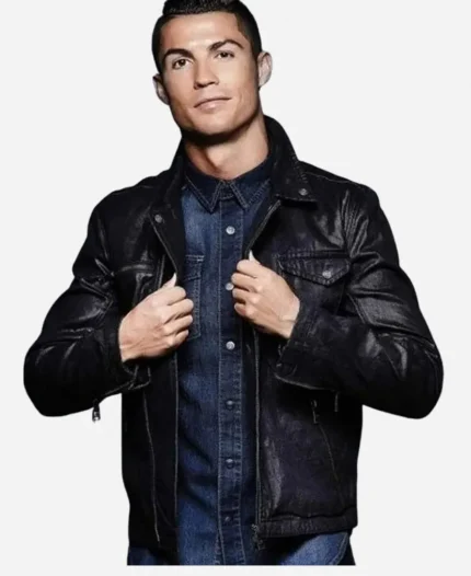 Cristiano Ronaldo Portuguese Footballer Black Leather Jacket - For Sale