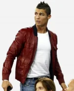 Cristiano Ronaldo Red Leather Jacket