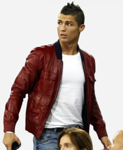 Cristiano Ronaldo Red Leather Jacket