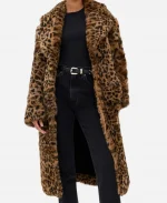 Dakota Johnson Los Angeles Leopard Print Shearling Fur Coat