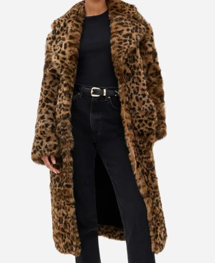 Dakota Johnson Los Angeles Leopard Print Shearling Fur Coat