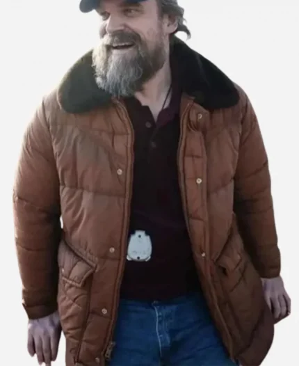David Harbour Wrangler x Stranger Things S05 Jim Hopper Brown Puffer Jacket