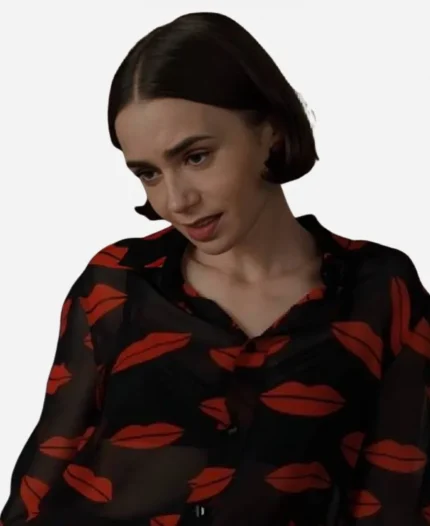 Emily In Paris Lily Collins Lips Printed Blouse
