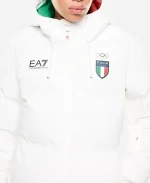 Emporio Armani EA7 Team Italy Winter Olympics 2026 White Hooded Puffer Jacket