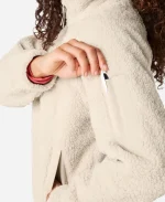 FIGS On-Shift High Pile Beige Fleece Bomber Jacket