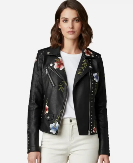 Floral Black Leather Jacket