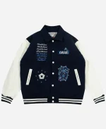 GRAF&WU Blokecore Floral Navy Blue Leather Sleeve Jacket