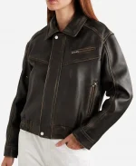 Gigi Hadid Black Bomber Leather Jacket