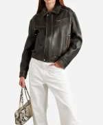 Gigi Hadid Black Leather Bomber Jacket