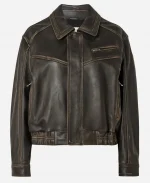 Gigi Hadid Guest In Residence New York City Black Leather Bomber Jacket