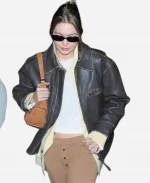 Gigi Hadid NYC 2026 Black Leather Jacket