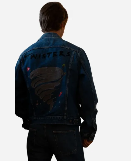 Glen Powell Movie Twisters 2024 Embroidered Denim Trucker Jacket 