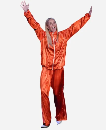 Gwyneth Paltrow Late Night with Seth Meyers Orange Tracksuit