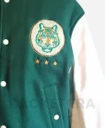 H&M x Stranger Things Hawkins Tigers Green Varsity Jacket