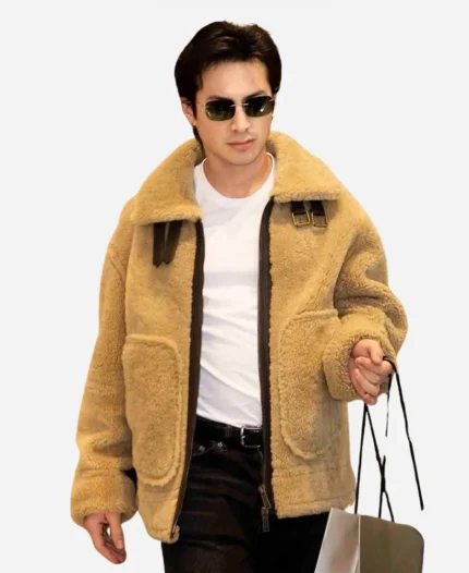 Hudson Williams Camel Shearling Aviator Jacket