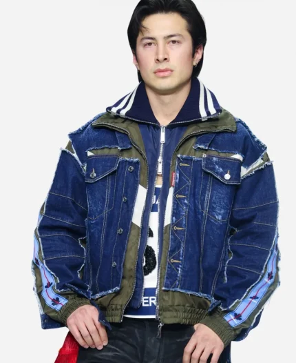 Hudson Williams Milan Fashion Week 2026 Ripped Double Denim Jacket