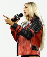 Izzi Dame Biker Jacket In Red And Black
