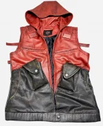  Jason Todd Leather Hooded Vest - Red