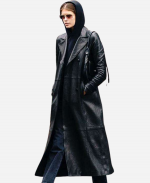 Kaia Jordan Gerber The Matrix Black Leather Trench Coat