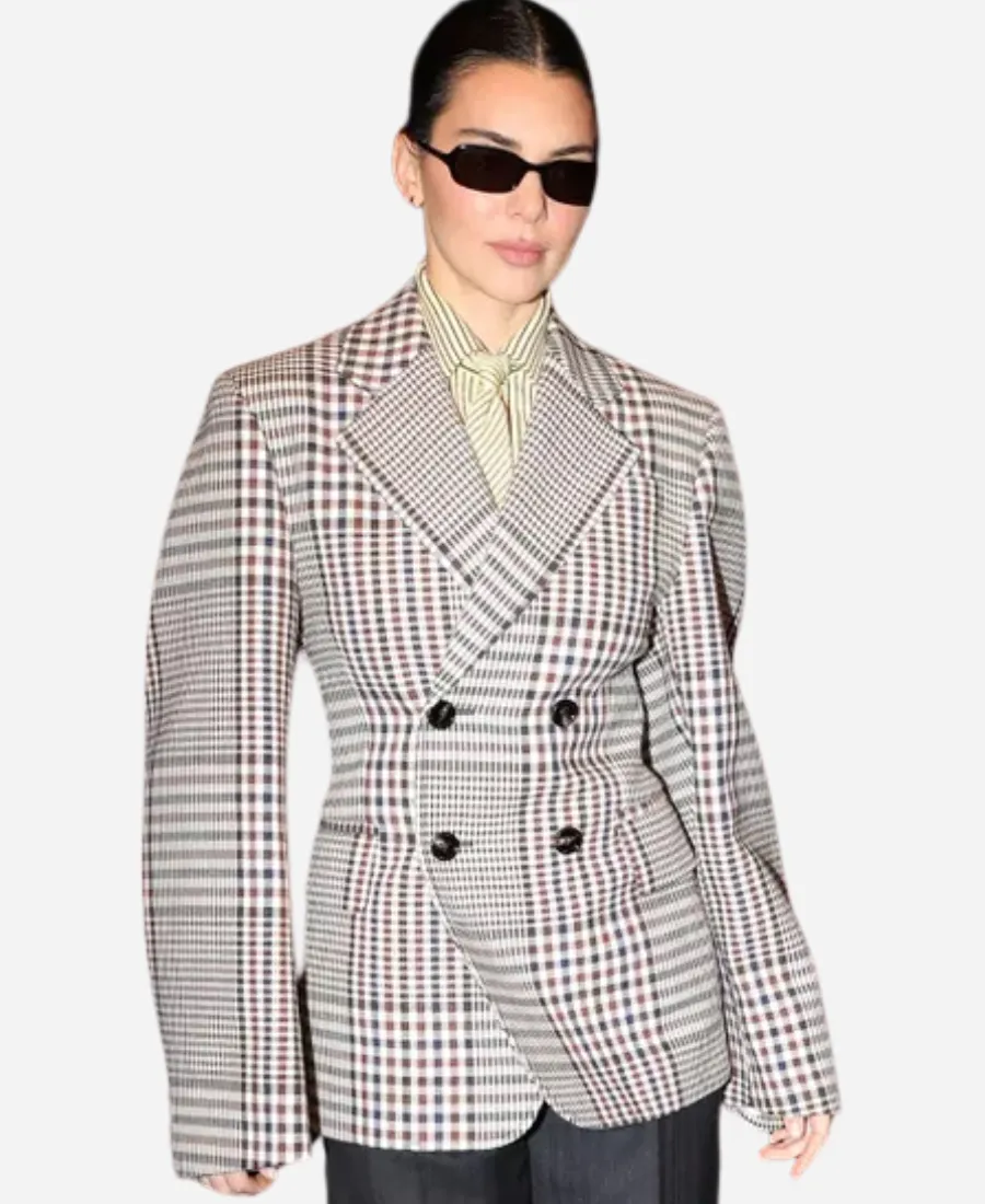 Kendall Jenner Mixes Checks Cotton Jacket Kendall Jenner Mixes Checks Cotton Jacket