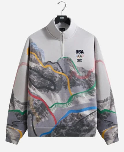 Kith for Team USA 2026 Winter Mountain White Half–Zip Sweatshirt
