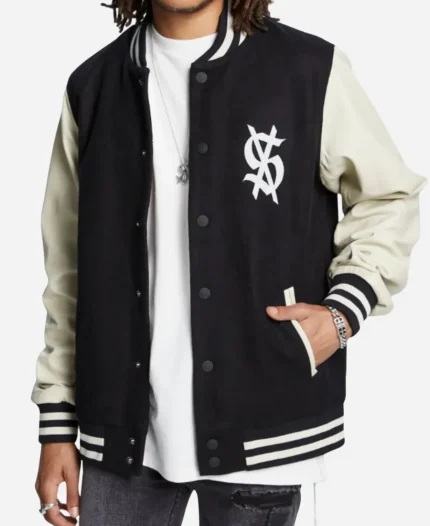 Ksubi King Black and Cream Letterman Varsity Jacket - For Sale